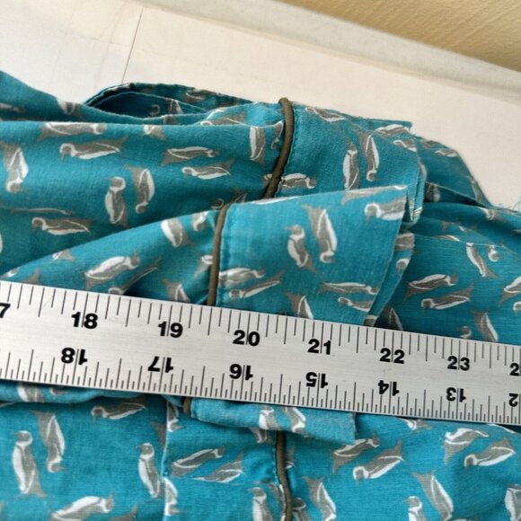 American Heaven Blue Penguin Print Cotton House Robe Medium Hood Pockets Animals - Picture 9 of 11